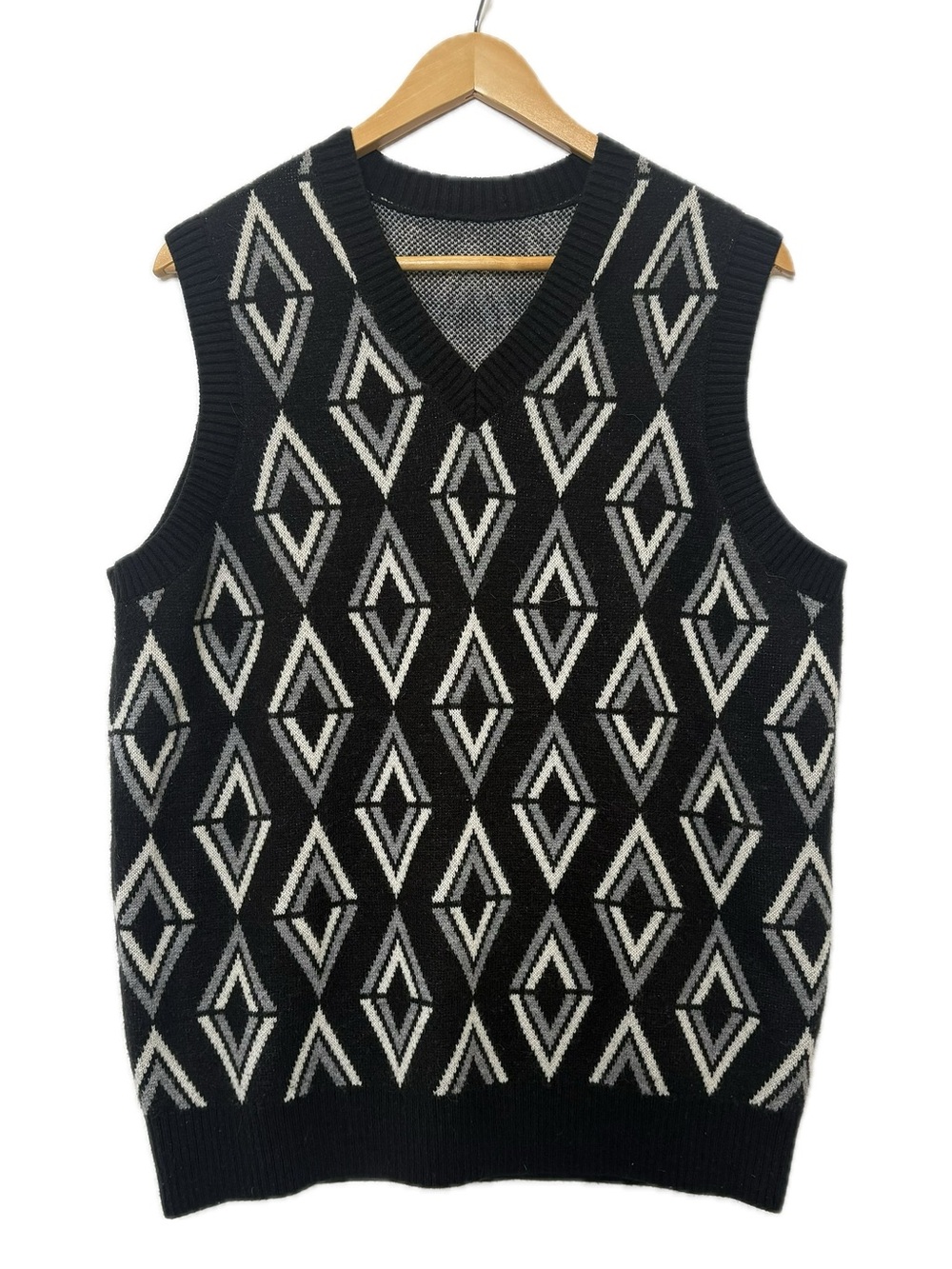 Merino Wool Blend Diamond Geometric Pullover Vest Mens Size M Charcoal Grey